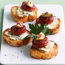 Chorizo blue cheese toasts